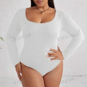 shein swoop neck white bodysuit